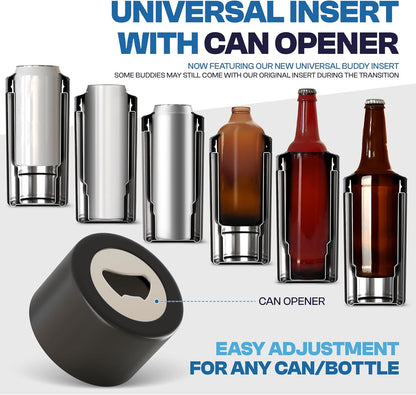 versal Buddy Can Cooler - Fits All - for Regular 12 & 16 Oz or Slim-Size Bottles - Insulated Double -Walled Stainless Steel (All White)