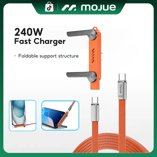 #Summer Wins MOJUE 240W Invisible Stand Fast Charging Cable, 240W USB C to USB C Flat Cable 90 Degree Angled, Sideways Phone Type C Charger Cord (4.9FT) Compatible with Iphone 15 16 17 Series ,Samsung S26 S25