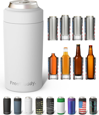 versal Buddy Can Cooler - Fits All - for Regular 12 & 16 Oz or Slim-Size Bottles - Insulated Double -Walled Stainless Steel (All White)